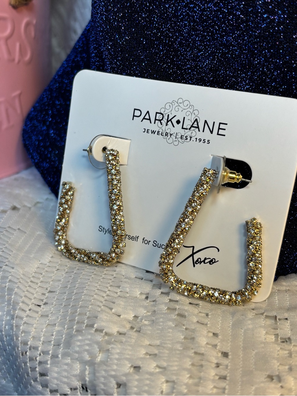Park Lane London Sparkle Gold Crystal Square Hoop Earrings with Pavé Detail - Picture 8 of 8